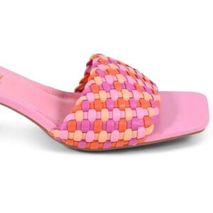 BRAND NEW A.S.N.Y WOVEN WOMEN's MULTI COLOR BLOCK-HEEL SANDAL